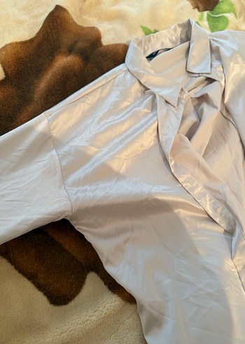 Düğmeli Bej saten Midi Kadın Gömlek - Görsel 3