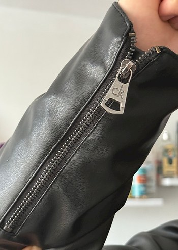 Original Calvin Klein Siyah Deri Biker Ceket - Görsel 6