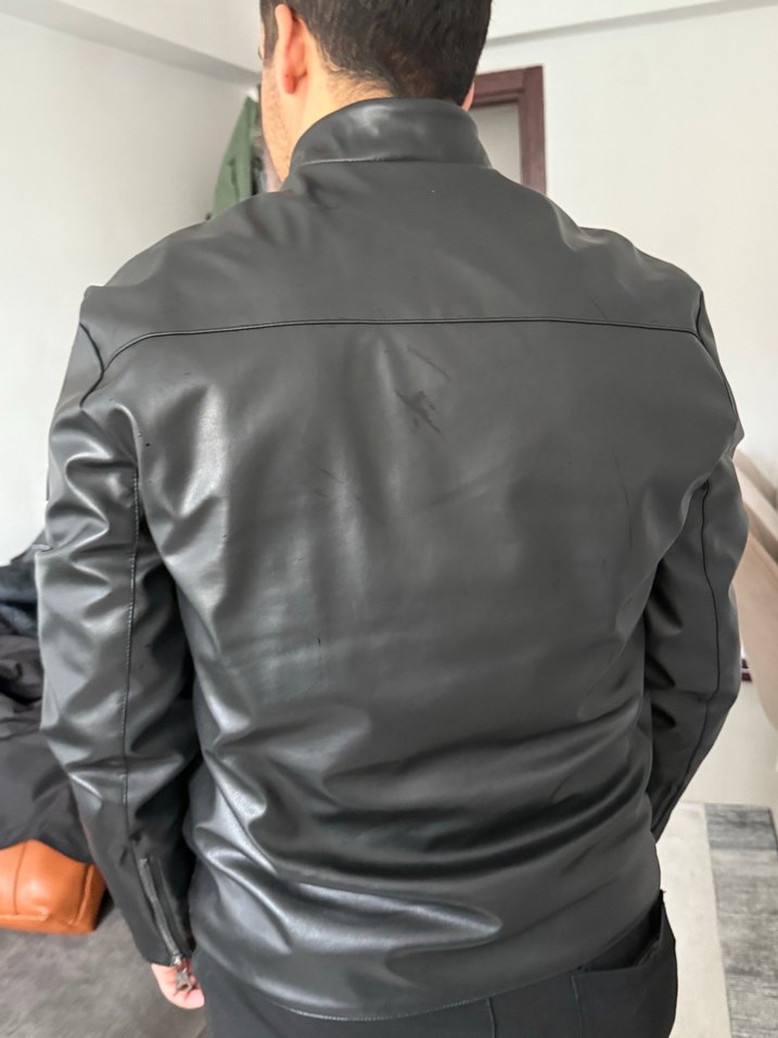 Siyah Deri Biker Ceket - Görsel 4