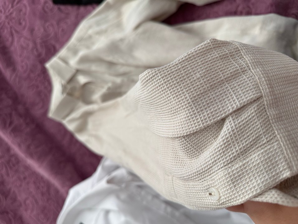 Bej Düğmeli Keten Midi erkek Gömlek - Görsel 3