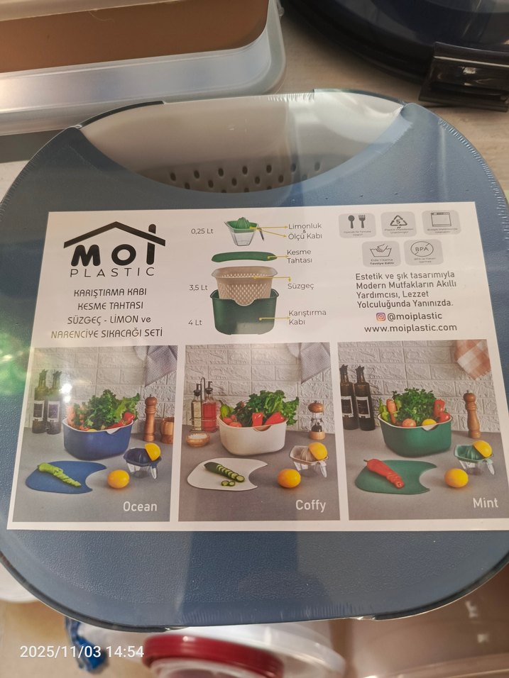 MO! Plastik 3'lü Süzgeçli Saklama Kabı Seti - Görsel 2