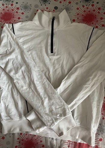 Beyaz fermuarlı sweatshirt - Görsel 2