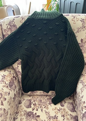 Kadın Yeşil Triko Boğazlı Balon Kollu Kazak - Görsel 2