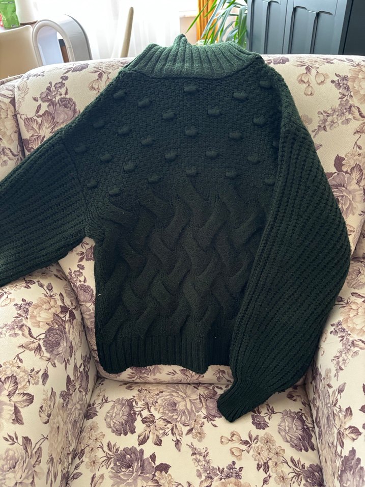 Kadın Yeşil Triko Boğazlı Balon Kollu Kazak - Görsel 2