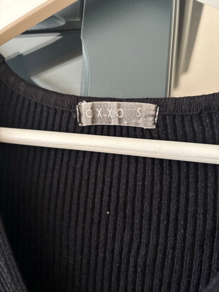 Siyah V Yaka Mini Triko Elbise - Görsel 2