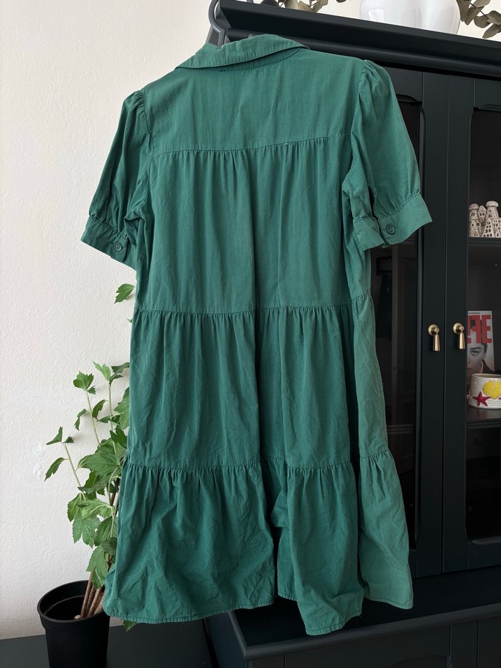 Düğmeli Gömlek Yaka Yeşil Mini Elbise - Görsel 3