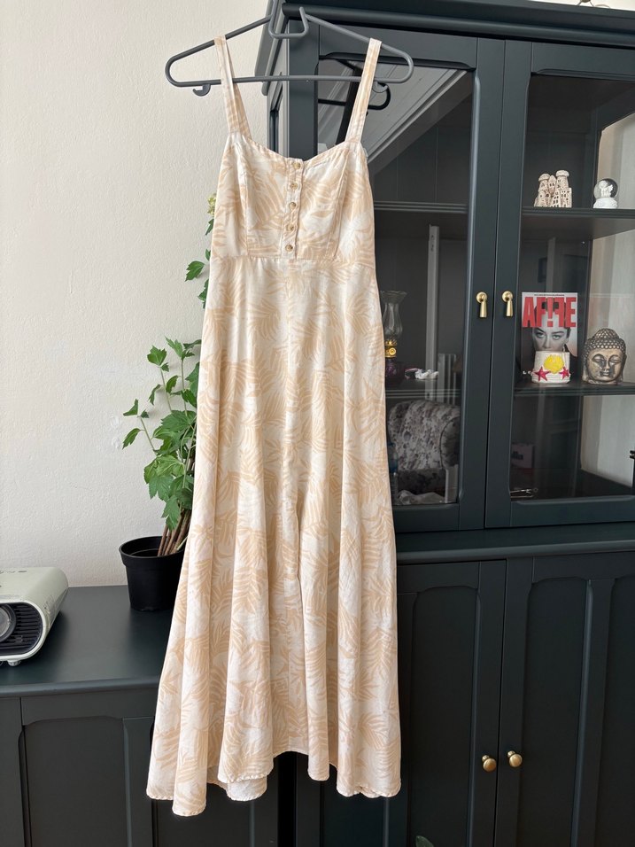 Bej Desenli Uzun Askılı Bohem Elbise - Görsel 2