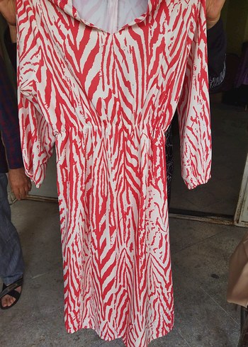 Kırmızı Zebra Desenli Uzun Hamile Tunik