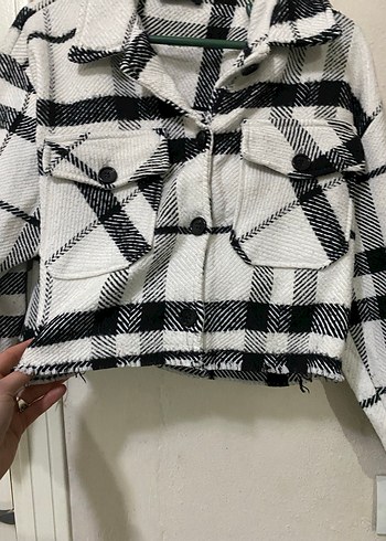 Gri Ekose Desenli Kadın Kısa Ceket - Görsel 2