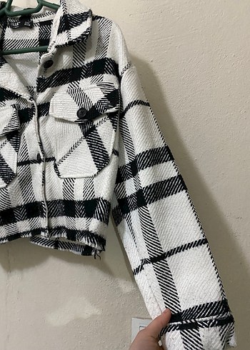 Gri Ekose Desenli Kadın Kısa Ceket - Görsel 5