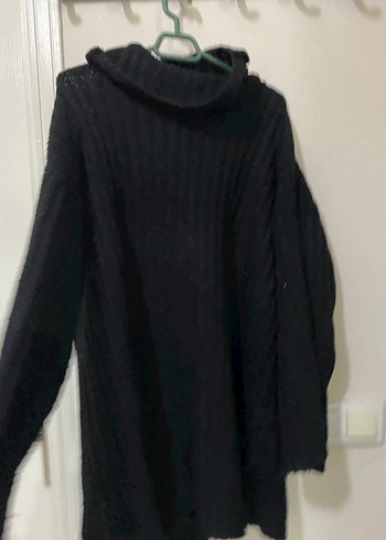 Siyah Boğazlı Oversize Mini Triko Elbise - Görsel 3