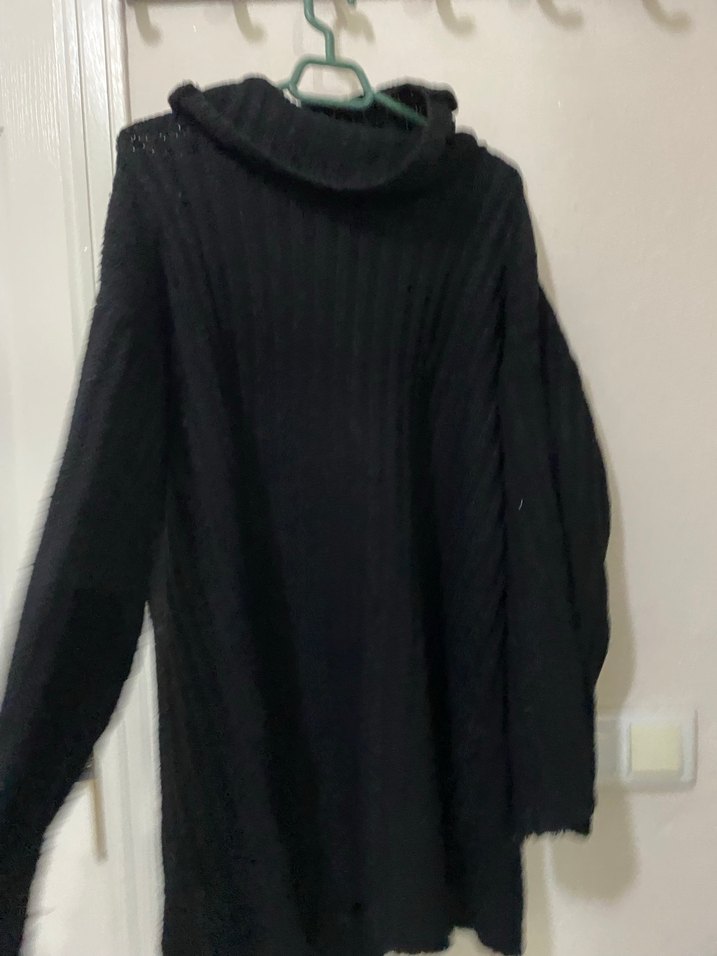 Siyah Boğazlı Oversize Mini Triko Elbise - Görsel 3