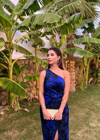 Navy Drapeli Uzun Abiye Elbise - Görsel 2