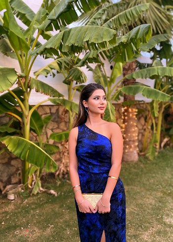 Navy Drapeli Uzun Abiye Elbise - Görsel 3