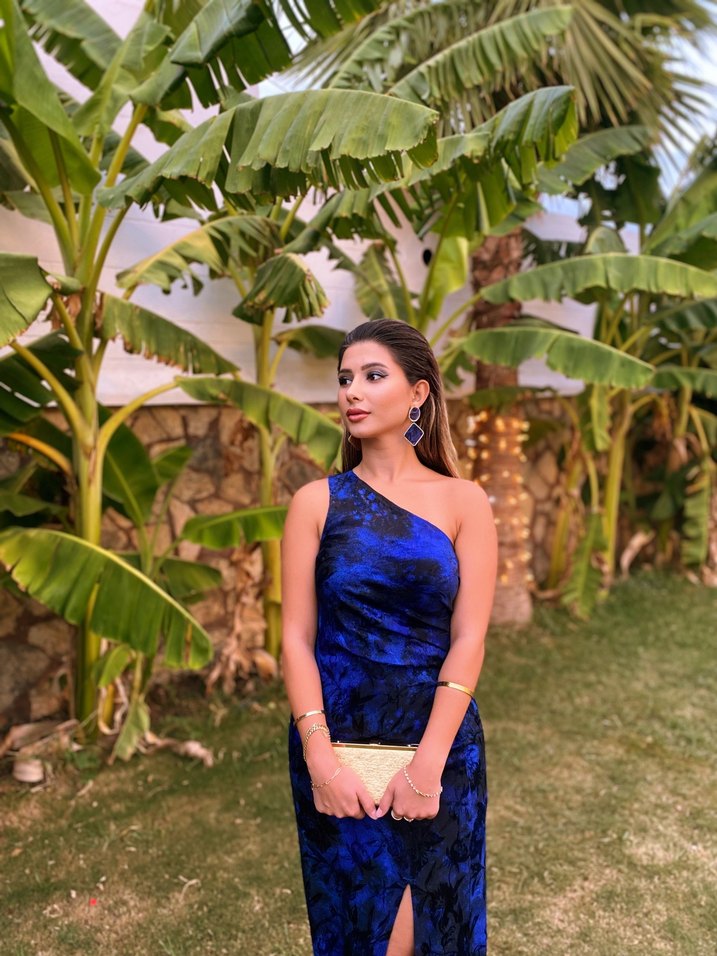 Navy Drapeli Uzun Abiye Elbise - Görsel 2