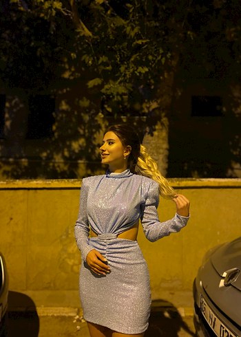 xs Beden Işıltılı payet Desenli Mini Elbise