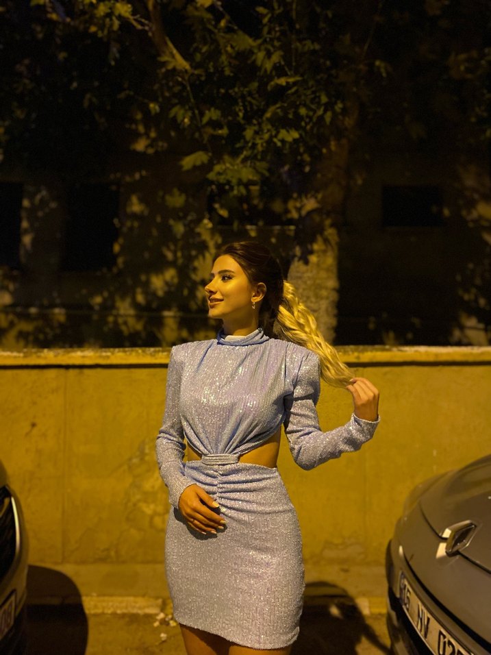 Işıltılı payet Desenli Mini  Elbise - Görsel 2