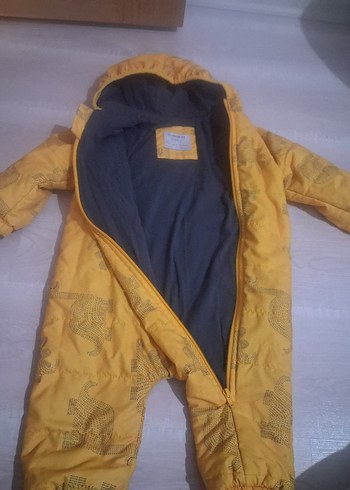 Sarı dinozor Desenli Fermuarlı Bebek mont Tulumu - Görsel 5