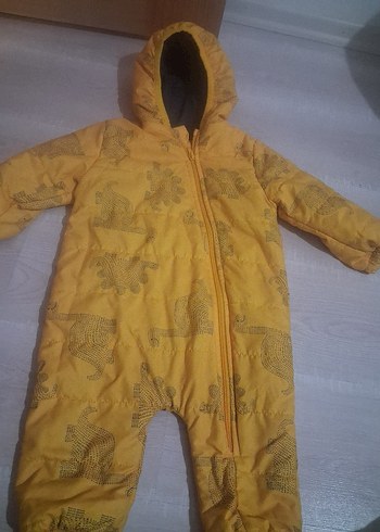 Sarı dinozor Desenli Fermuarlı Bebek mont Tulumu - Görsel 6