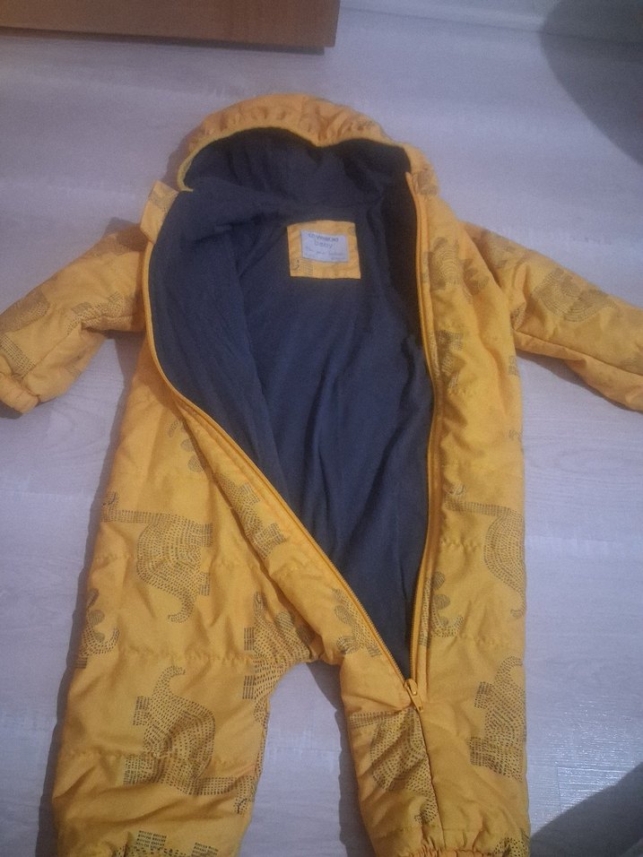 Sarı dinozor Desenli Fermuarlı Bebek mont Tulumu - Görsel 5