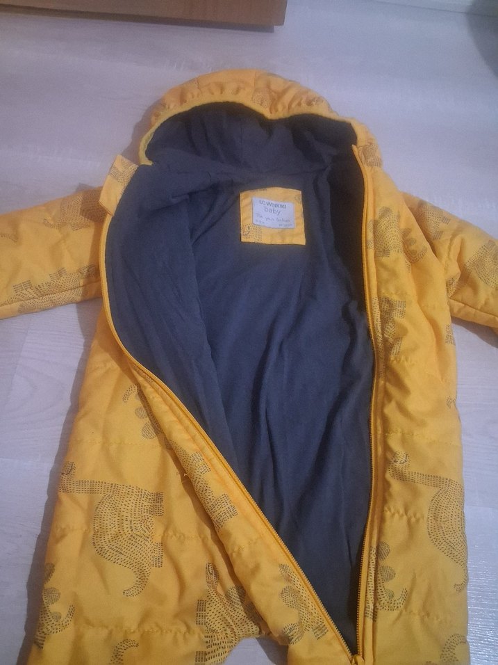 Sarı dinozor Desenli Fermuarlı Bebek mont Tulumu - Görsel 3