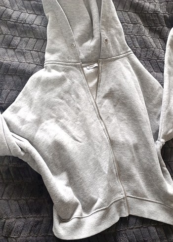 Gri Kapüşonlu Fermuarlı Kadın Sweatshirt - Görsel 2