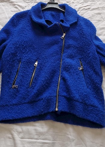 Diğer Saks Mavisi Mini Kadın Fermuarlı Ceket