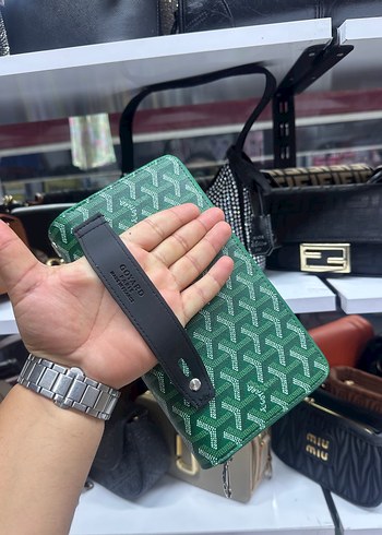 Maison Goyard Kadın Yeşil Deri Fermuarlı Clutch Cüzdan