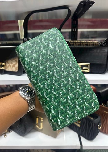 Kadın Yeşil Deri Fermuarlı Clutch Cüzdan