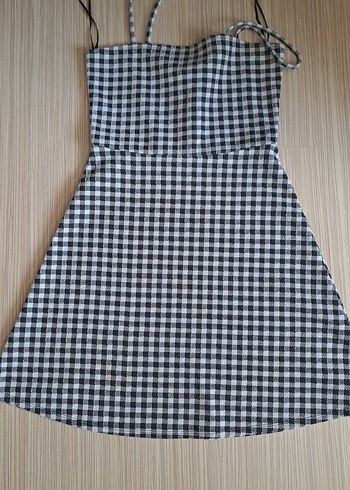 Gri Kareli mini Elbise