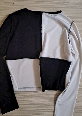 Uzun Kollu Siyah Beyaz Tişört - Görsel 2