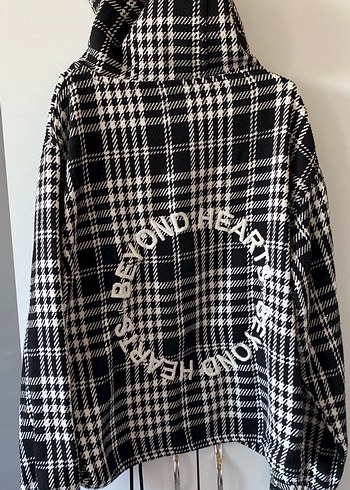 m Beden gri Renk Kadın Kapüşonlu Ekose Desenli Rahat Sweatshirt
