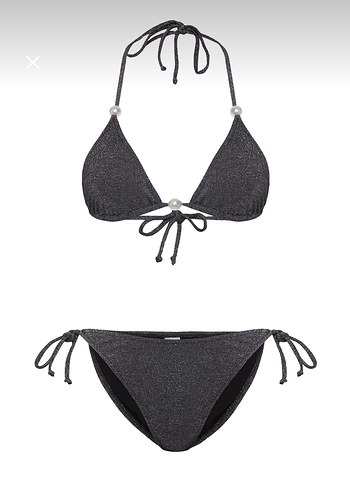 40 Beden gri Renk Boncuk Detaylı Gri Bikini