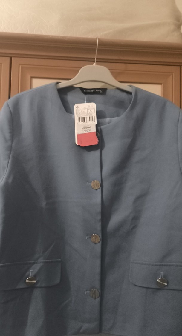 Düğmeli Kısa Mavi Kadın Blazer - Görsel 3