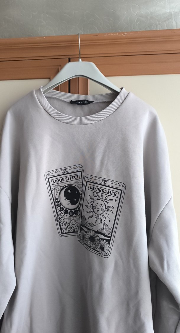 Gri Baskılı Kadın-Erkek Sweatshirt - Görsel 3