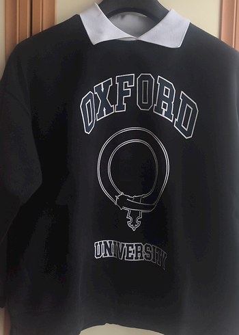 Oxford Baskılı Siyah Kadın Sweatshirt - Görsel 3