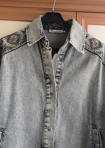 Nakışlı Gri Bohem Kadın Denim Ceket - Görsel 4