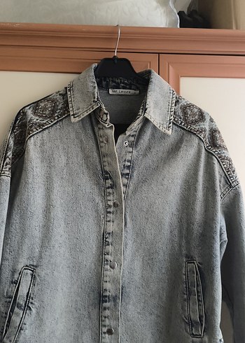 Nakışlı Gri Bohem Kadın Denim Ceket - Görsel 5