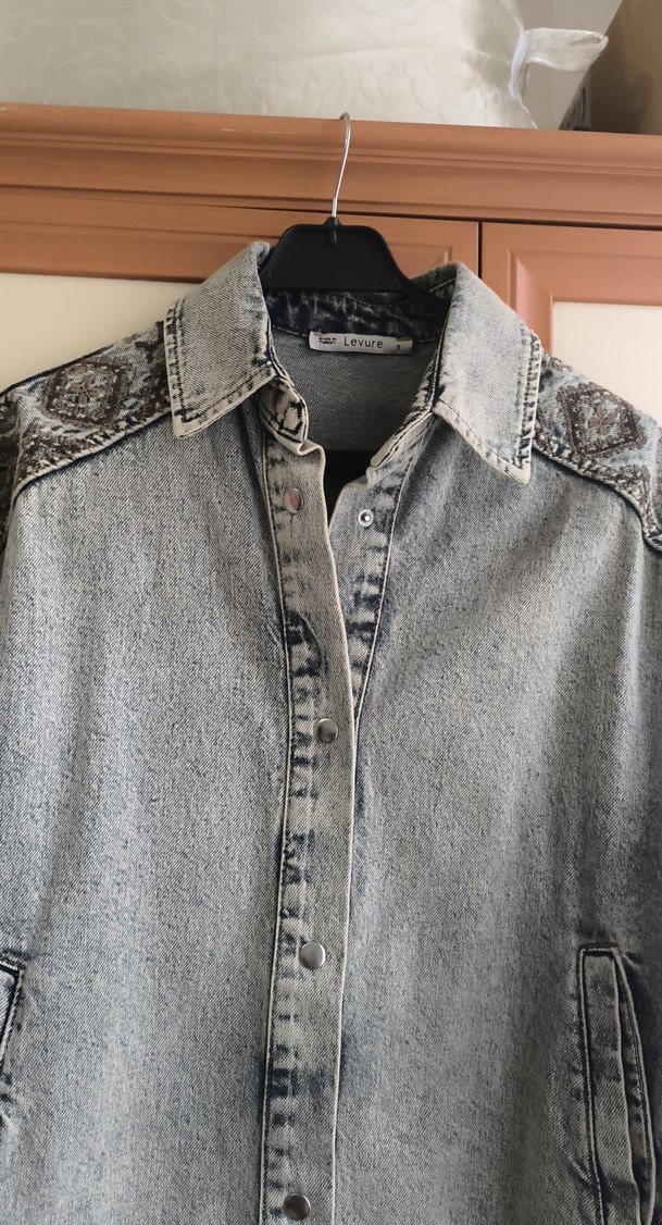 Nakışlı Gri Bohem Kadın Denim Ceket - Görsel 4