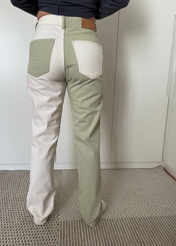 36 Beden yeşil Renk Çift renkli kot pantalon