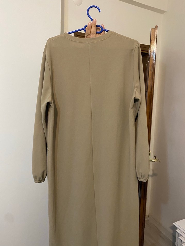 Bej Uzun Elbise, Salaş Kesim, Uzun Kollu - Görsel 3