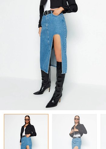 Trendyol & Milla Mavi denim önden yırtmaçlı midi etek