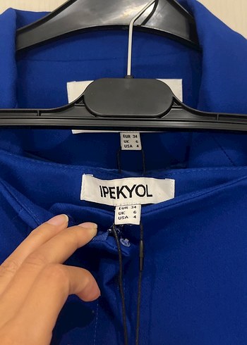 34 Beden Uzun Lacivert Kadın Blazer Ceket ve Pantalon takım