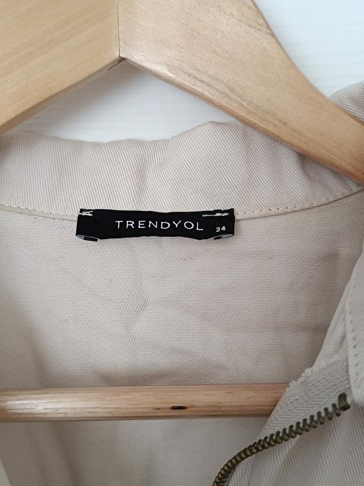 Bej Keten Kısa Kollu Mini Tulum - Görsel 3