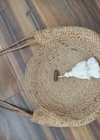 Bohem Püsküllü Bej Örgü Kadın Çanta