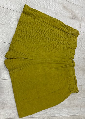 Hamile Keten Haki Mini Şort - Görsel 2