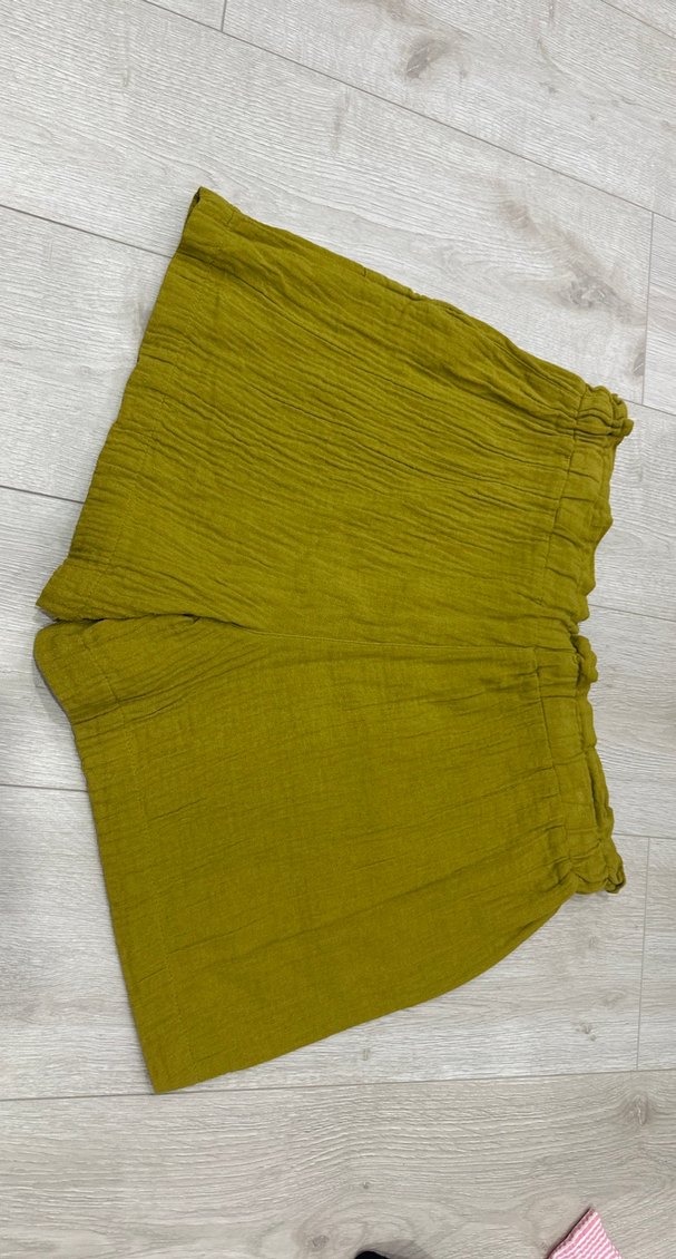 Hamile Keten Haki Mini Şort - Görsel 2