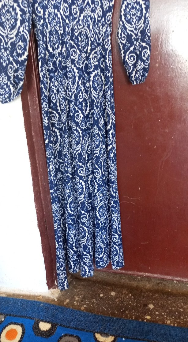 Mavi Uzun Kollu Bohem Kadın Elbise - Görsel 3