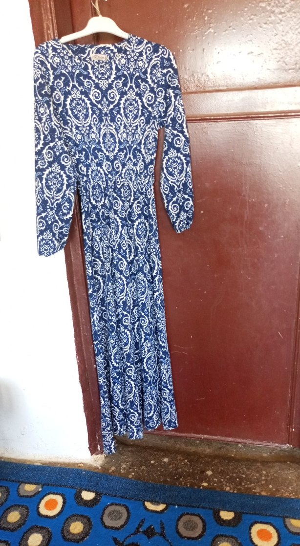 Mavi Uzun Kollu Bohem Kadın Elbise - Görsel 4