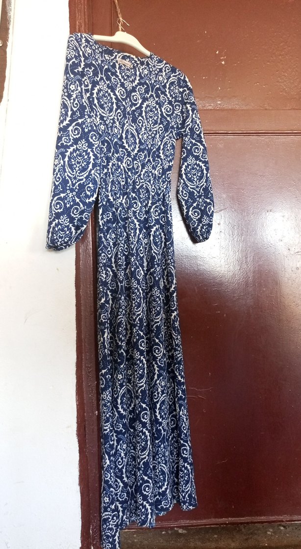 Mavi Uzun Kollu Bohem Kadın Elbise - Görsel 2